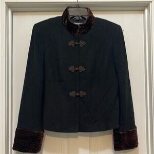 Talbots - Y2K vintage tailored Italian wool jacket - faux fur trim - size 10P
